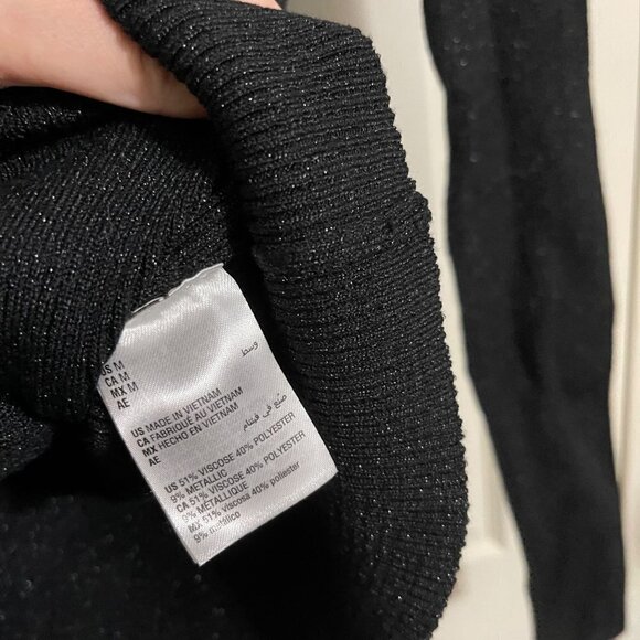 INC Womens Black Gold Weave Y2K Ribbed Faux Wrap Buckle Stretch Blouse Medium - Picture 4 of 6